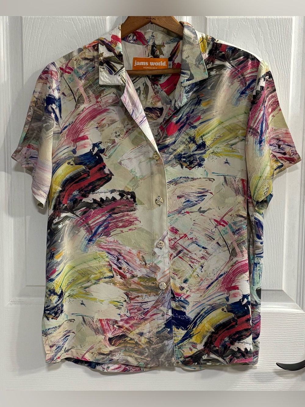 Jams World Honolulu Color Dance Rayon Camp Shirt Womens S Art Print Hawaii